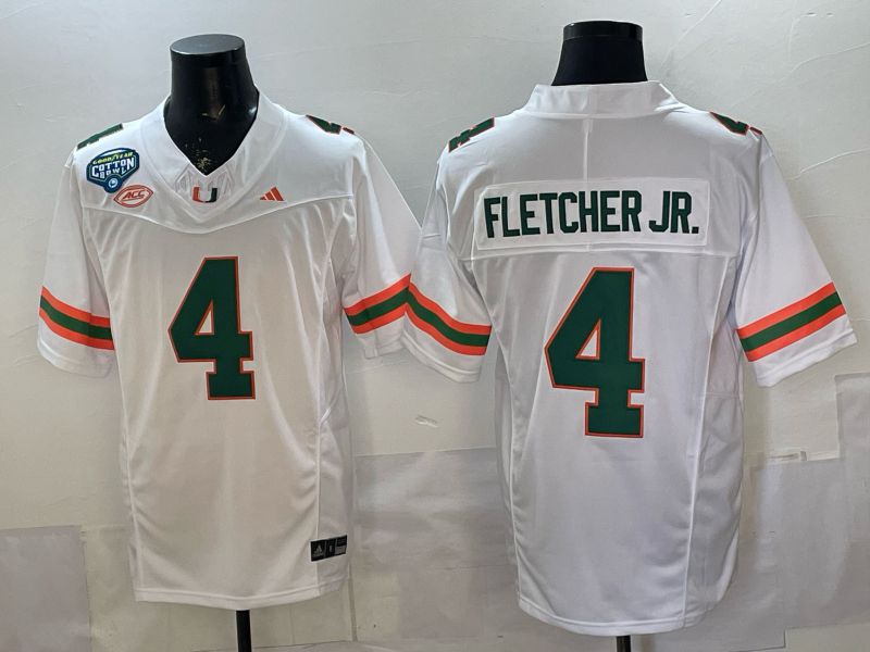 Men 2026 Miami Hurricanes #4 Fletcher jr White 3th generations Limited NCAA Jersey 0026->ncaa teams->NCAA Jersey